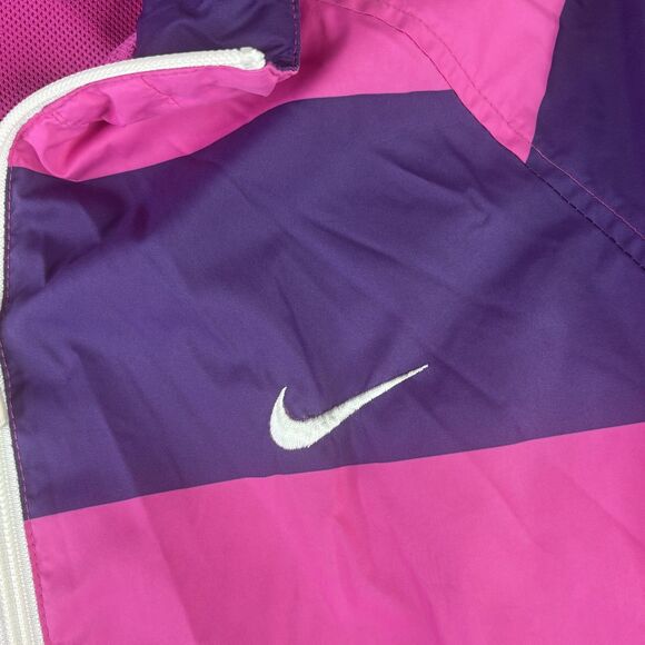 Nike Windbreaker Jacket Womens L Pink Purple Stripe Hooded Reversible Mesh - Picture 3 of 15